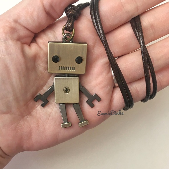 New Metal Robot 2 Sided Pendant Necklace | Unisex Rustic Robot Moving Limbs - Picture 7 of 16